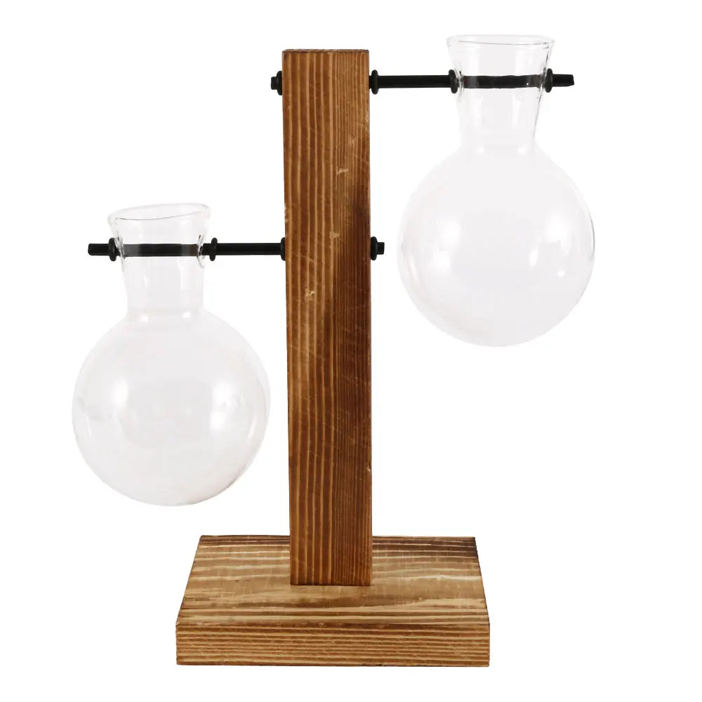 Creative Glass Desktop Planter Vase | Wooden Stand Hydroponic Plant Container | Home Décor