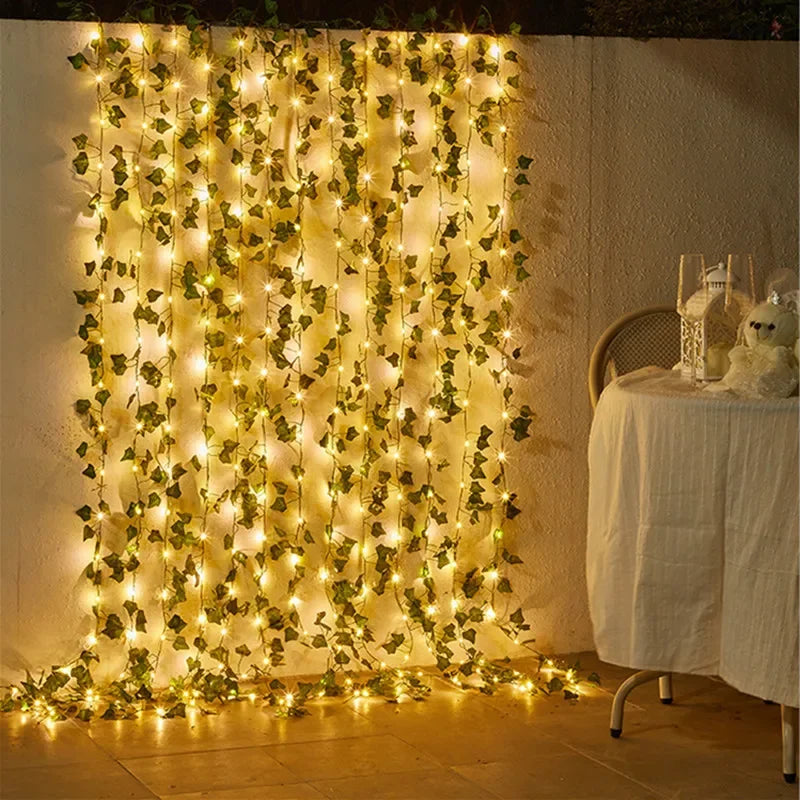 Flower Green Leaf Fairy String Lights | Battery Powered Vine Lights | Bedroom & Home Décor