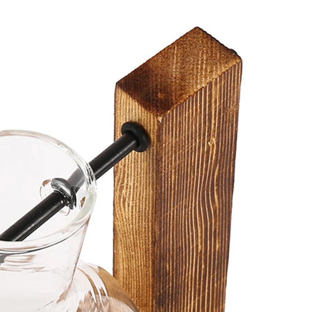 Creative Glass Desktop Planter Vase | Wooden Stand Hydroponic Plant Container | Home Décor