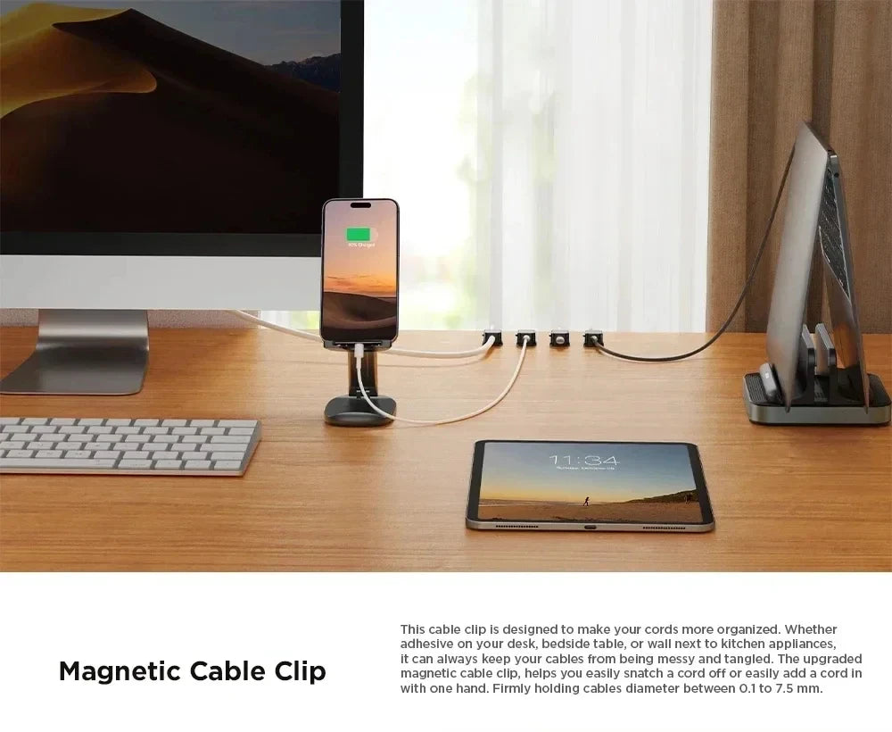 Magnetic Cable Organiser Clips | Adhesive Wire Holder | Home Office Desk Cable Management