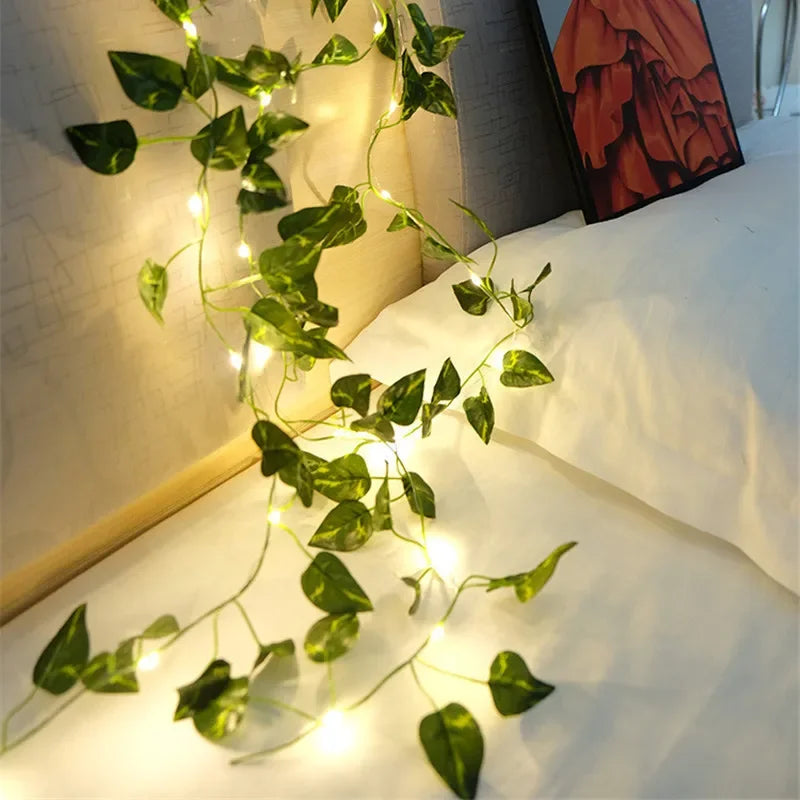 Flower Green Leaf Fairy String Lights | Battery Powered Vine Lights | Bedroom & Home Décor