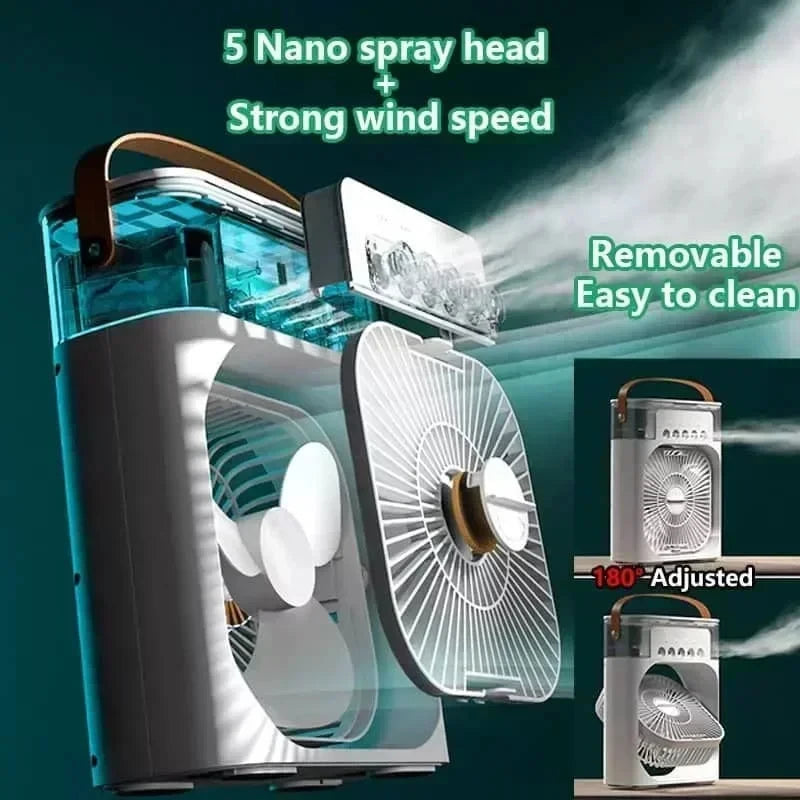 3 in 1 Portable Air Cooler Fan | USB Desktop Fan with LED Night Light & Humidifier | Home & Office