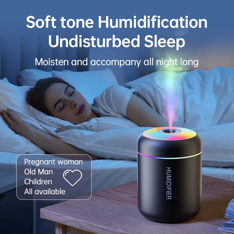 Mini Humidifier for Bedroom & Home Office | USB Aroma Diffuser with Colour Night Light | Quiet & Compact