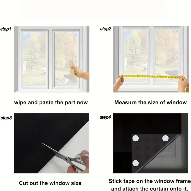 95-98% Blackout Curtain Cloth | Self-Adhesive Velcro Window Covering | Bedroom, Nursery & Shift Workers