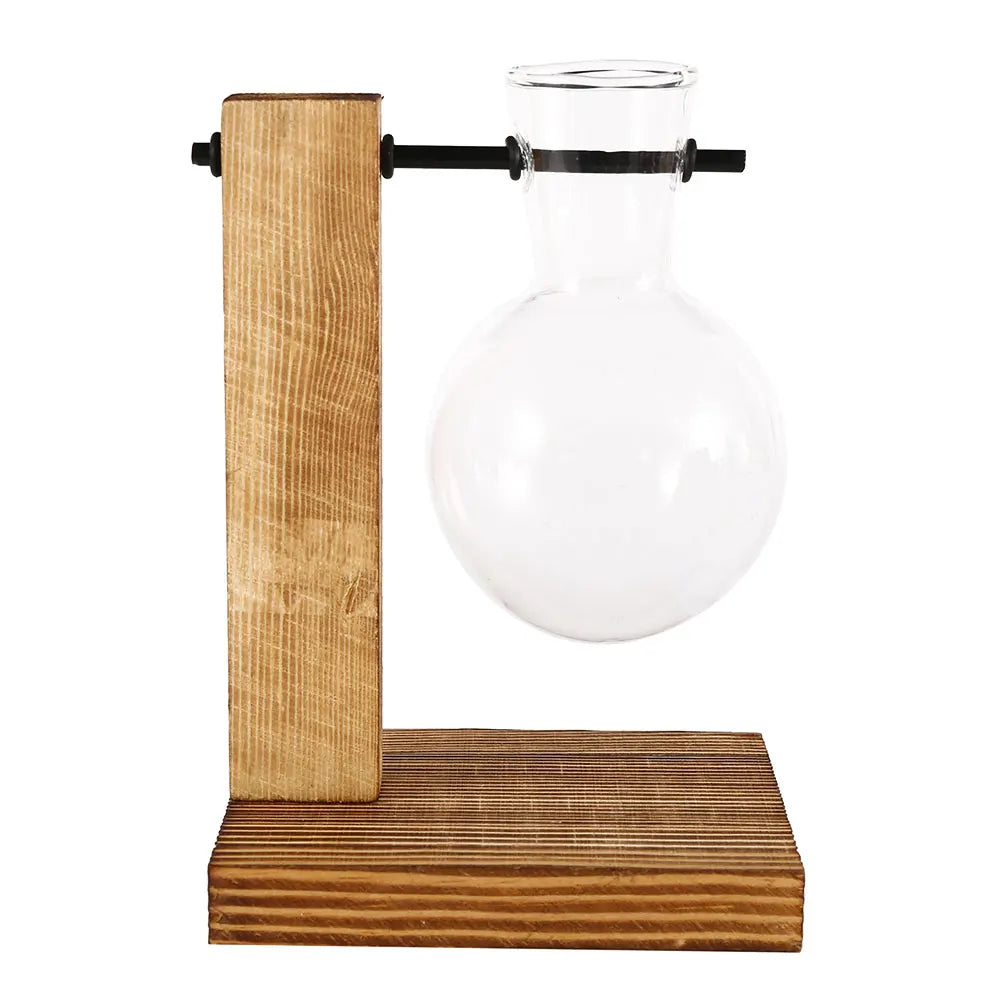 Creative Glass Desktop Planter Vase | Wooden Stand Hydroponic Plant Container | Home Décor