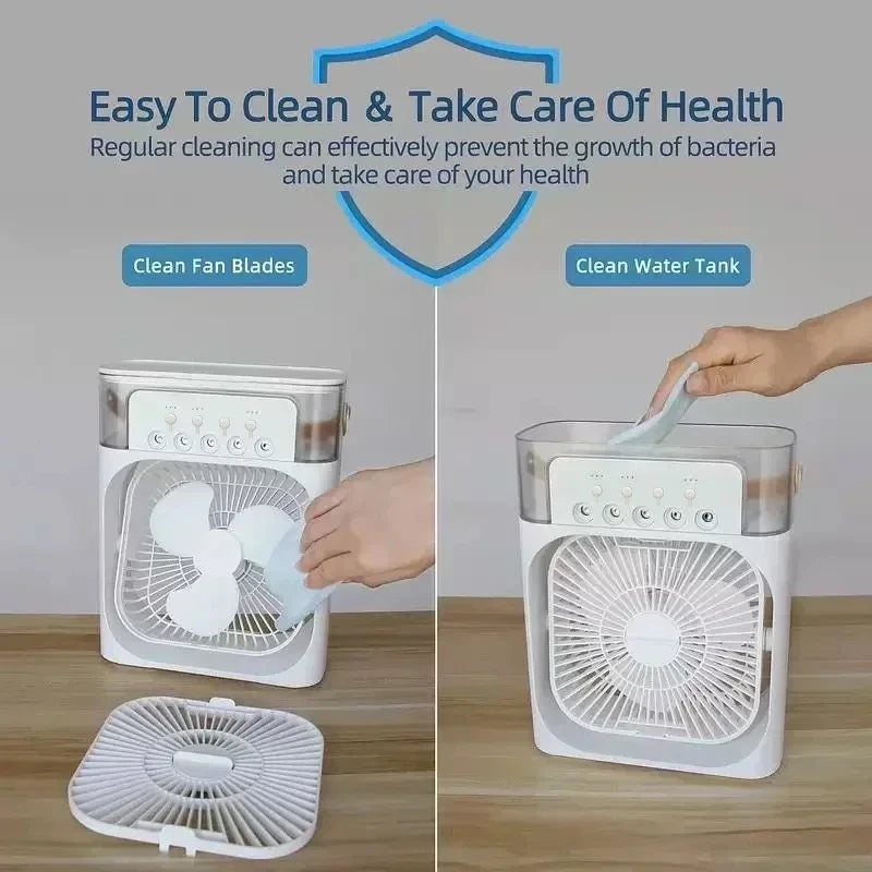 3 in 1 Portable Air Cooler Fan | USB Desktop Fan with LED Night Light & Humidifier | Home & Office