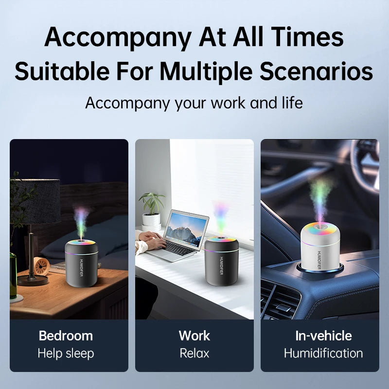 Mini Humidifier for Bedroom & Home Office | USB Aroma Diffuser with Colour Night Light | Quiet & Compact