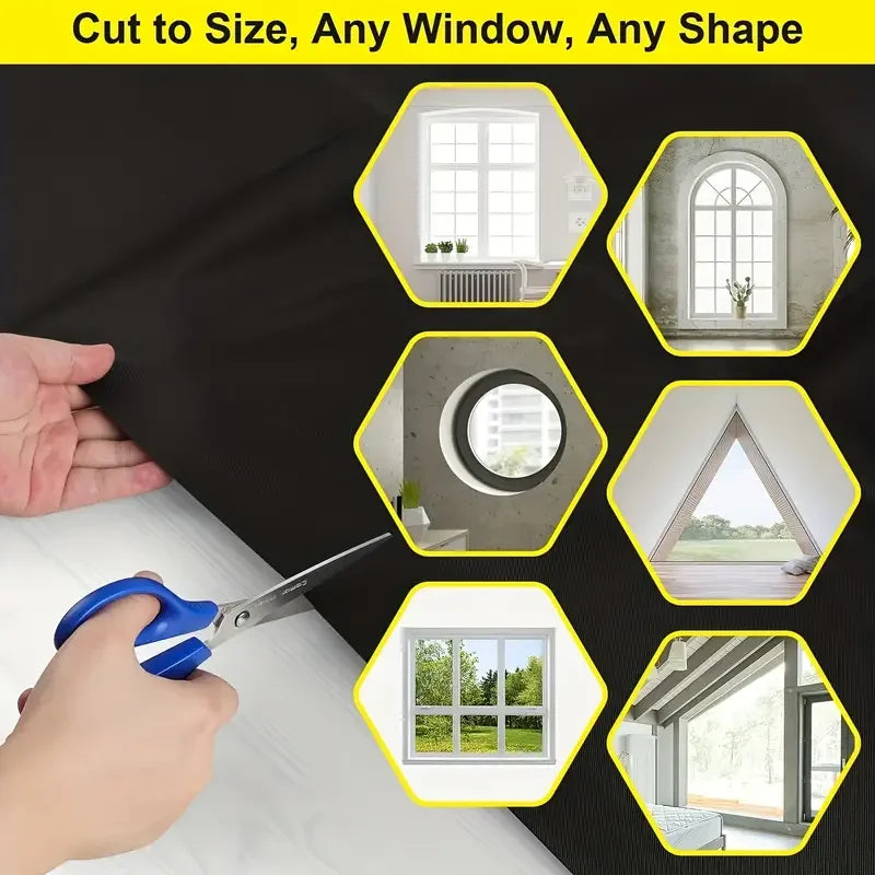 95-98% Blackout Curtain Cloth | Self-Adhesive Velcro Window Covering | Bedroom, Nursery & Shift Workers