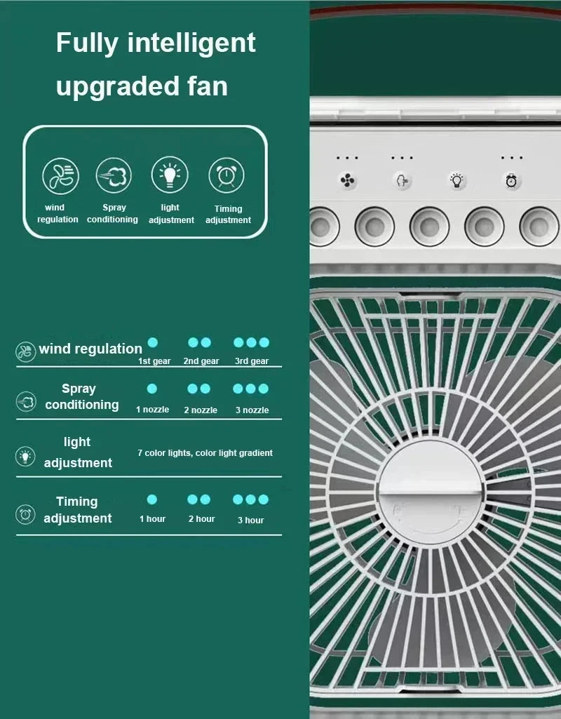 3 in 1 Portable Air Cooler Fan | USB Desktop Fan with LED Night Light & Humidifier | Home & Office