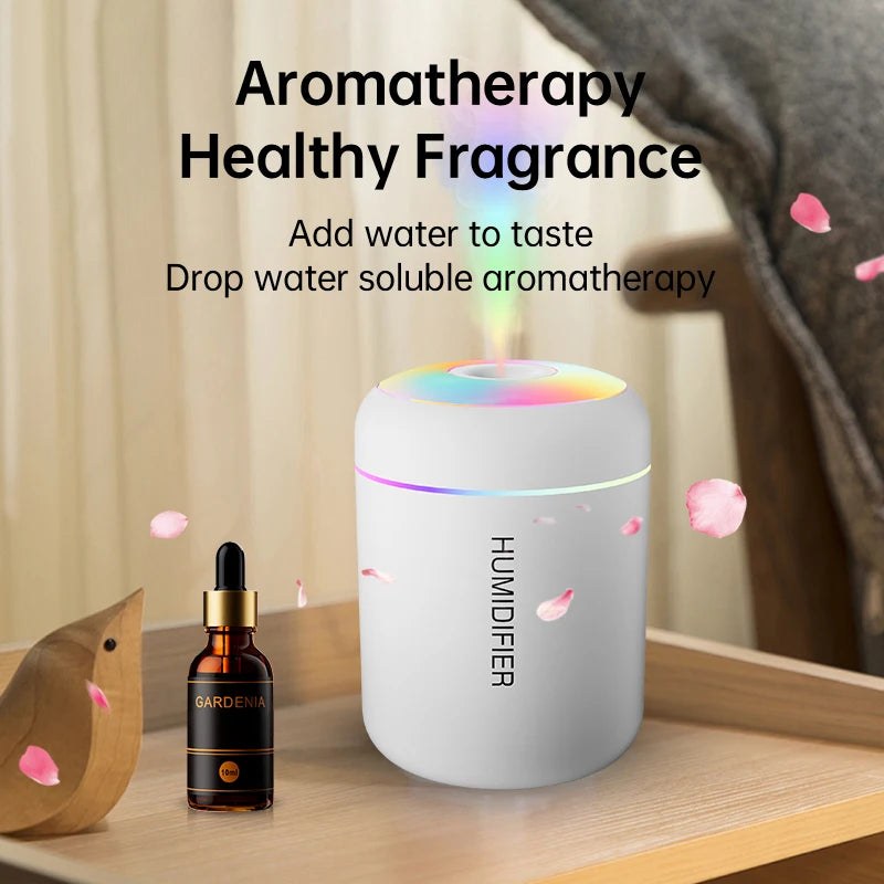 Mini Humidifier for Bedroom & Home Office | USB Aroma Diffuser with Colour Night Light | Quiet & Compact