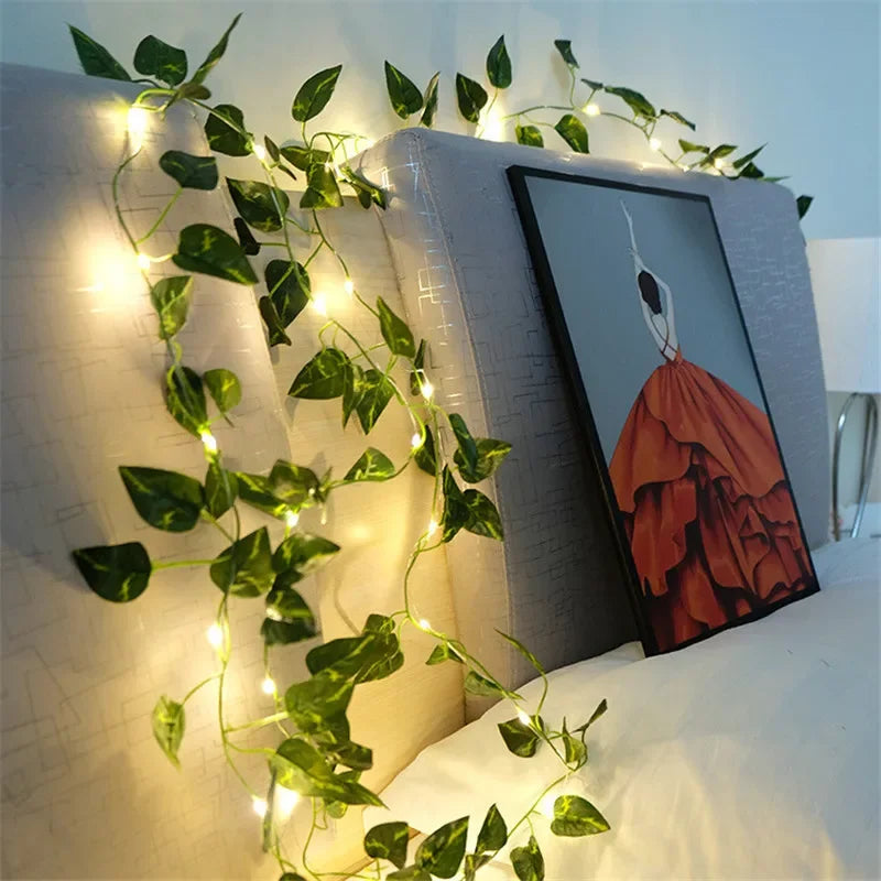 Flower Green Leaf Fairy String Lights | Battery Powered Vine Lights | Bedroom & Home Décor