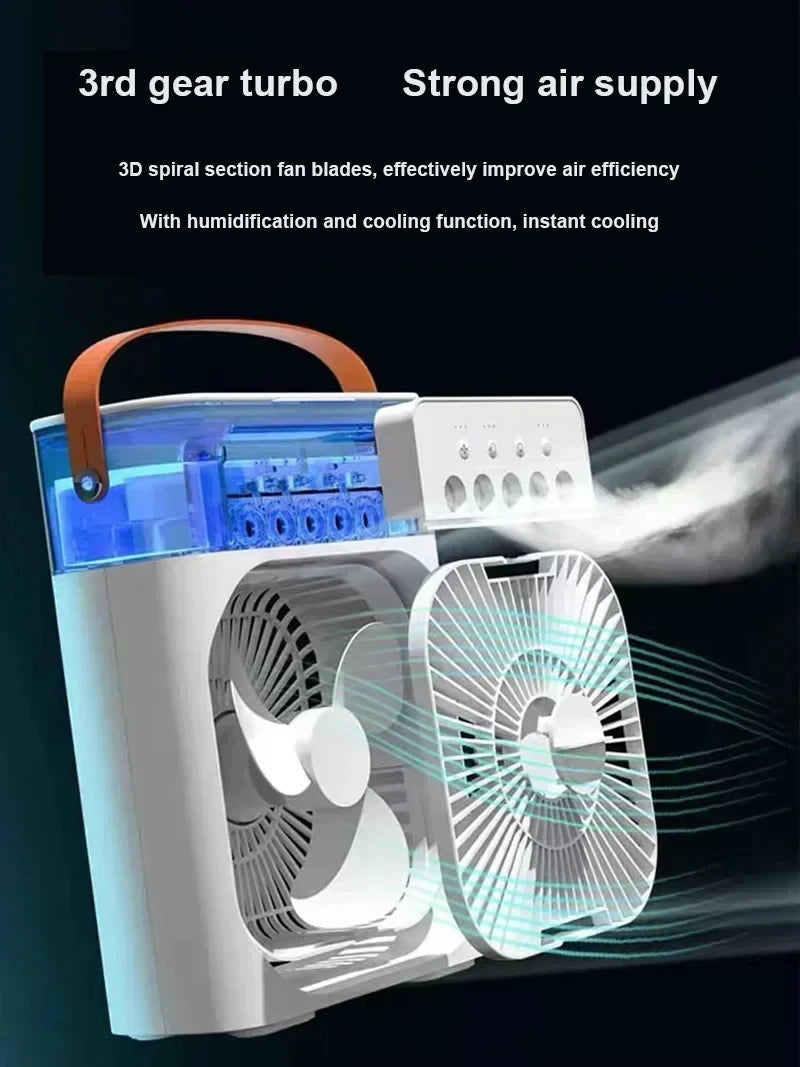 3 in 1 Portable Air Cooler Fan | USB Desktop Fan with LED Night Light & Humidifier | Home & Office