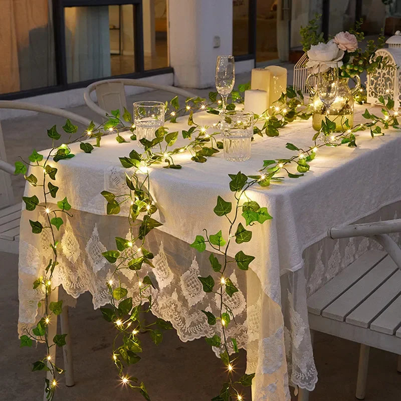 Flower Green Leaf Fairy String Lights | Battery Powered Vine Lights | Bedroom & Home Décor