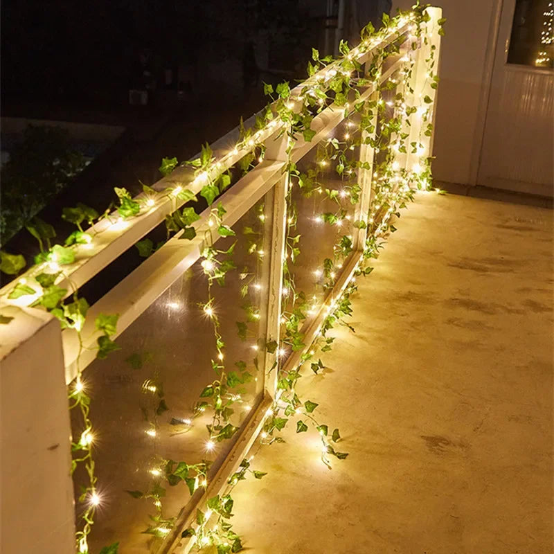 Flower Green Leaf Fairy String Lights | Battery Powered Vine Lights | Bedroom & Home Décor