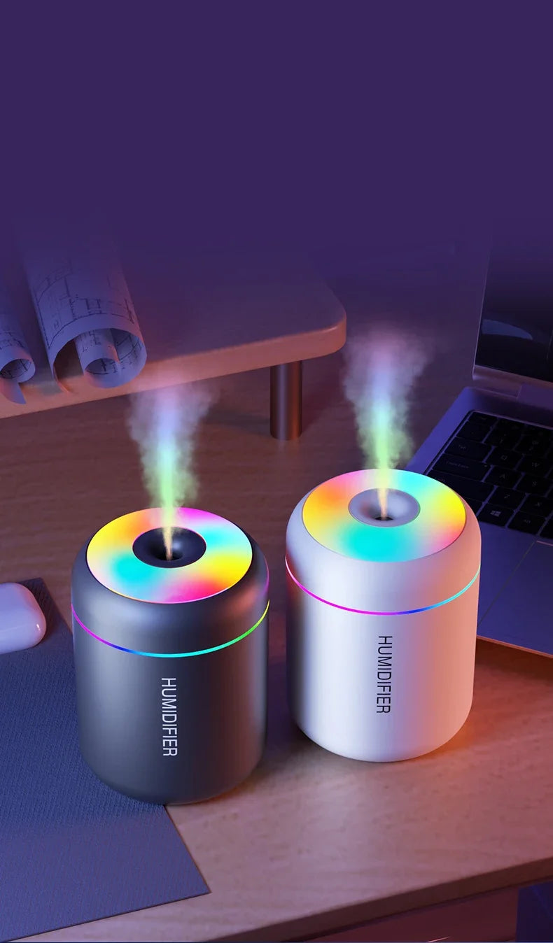 Mini Humidifier for Bedroom & Home Office | USB Aroma Diffuser with Colour Night Light | Quiet & Compact