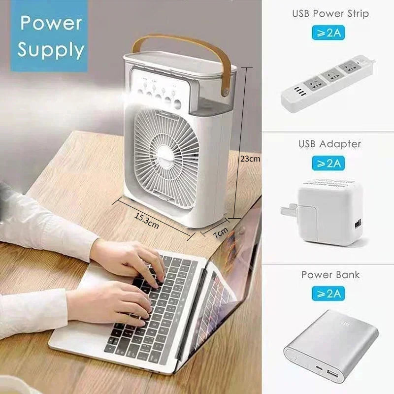 3 in 1 Portable Air Cooler Fan | USB Desktop Fan with LED Night Light & Humidifier | Home & Office