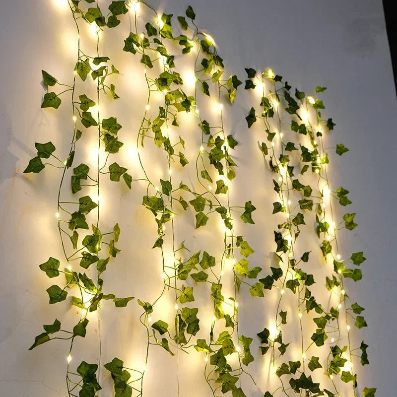Flower Green Leaf Fairy String Lights | Battery Powered Vine Lights | Bedroom & Home Décor