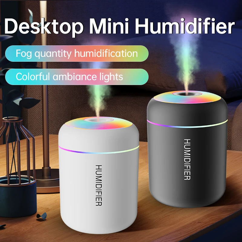 Mini Humidifier for Bedroom & Home Office | USB Aroma Diffuser with Colour Night Light | Quiet & Compact