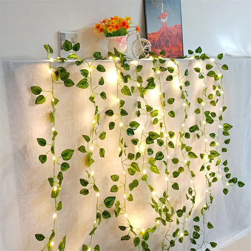 Flower Green Leaf Fairy String Lights | Battery Powered Vine Lights | Bedroom & Home Décor