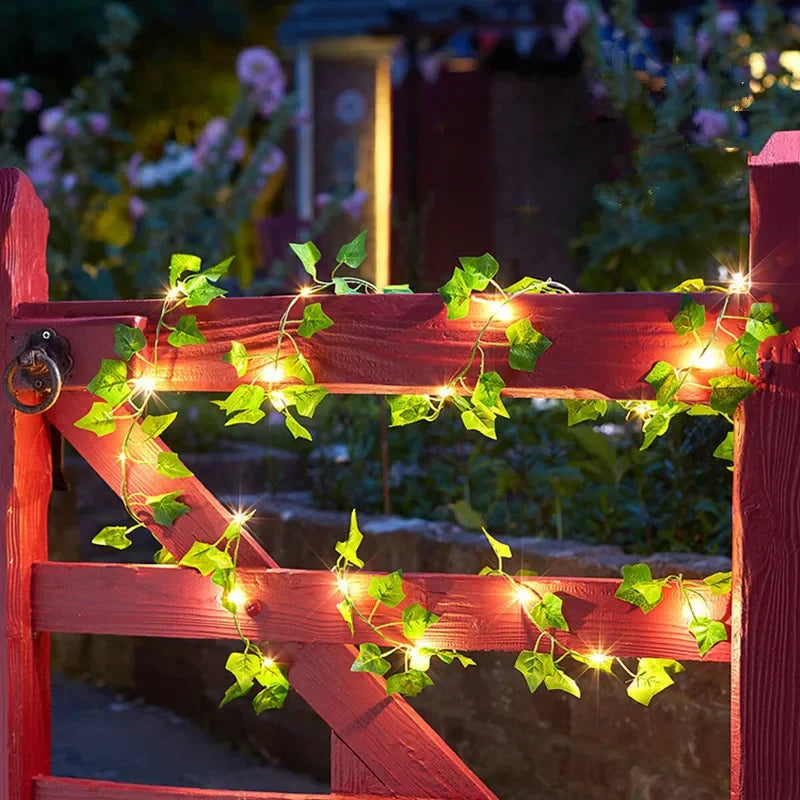 Flower Green Leaf Fairy String Lights | Battery Powered Vine Lights | Bedroom & Home Décor