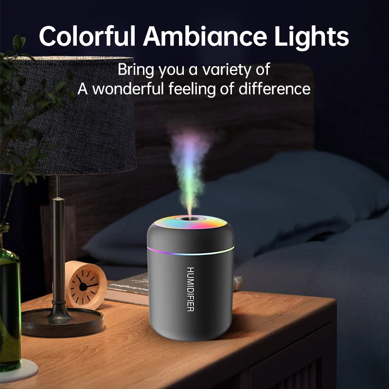 Mini Humidifier for Bedroom & Home Office | USB Aroma Diffuser with Colour Night Light | Quiet & Compact