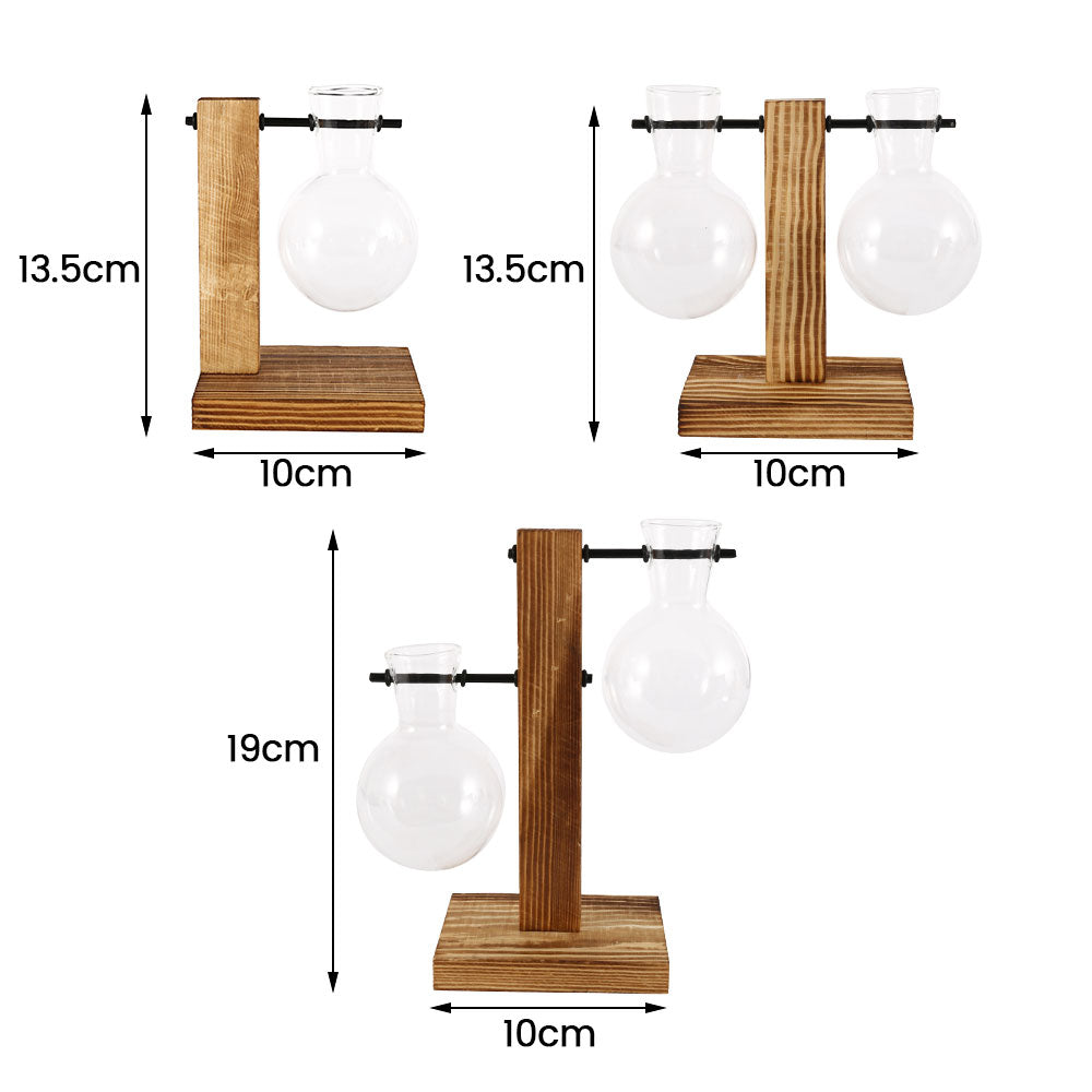 Creative Glass Desktop Planter Vase | Wooden Stand Hydroponic Plant Container | Home Décor