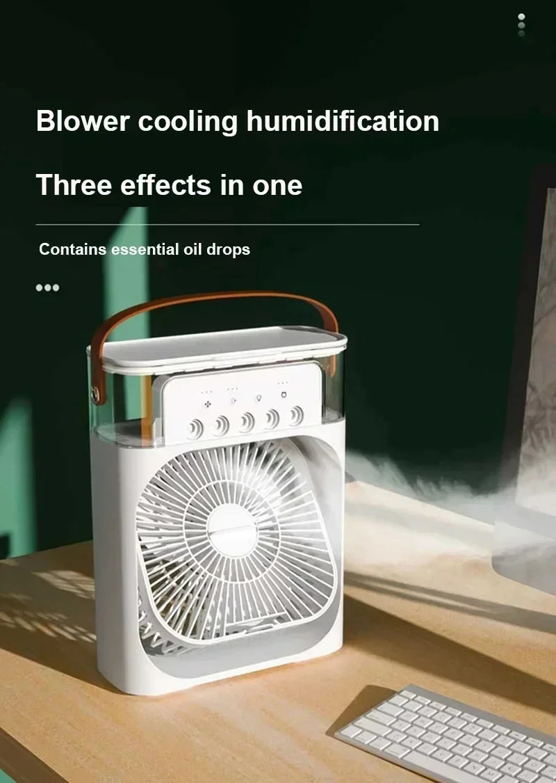 3 in 1 Portable Air Cooler Fan | USB Desktop Fan with LED Night Light & Humidifier | Home & Office